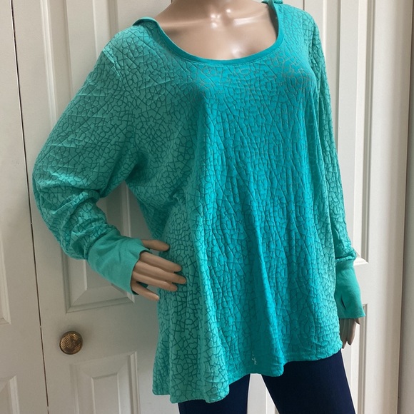 Calvin Klein Performance Womens L/XL Blue & Green Long Sleeve Hoodie with Thumb - Picture 3 of 12